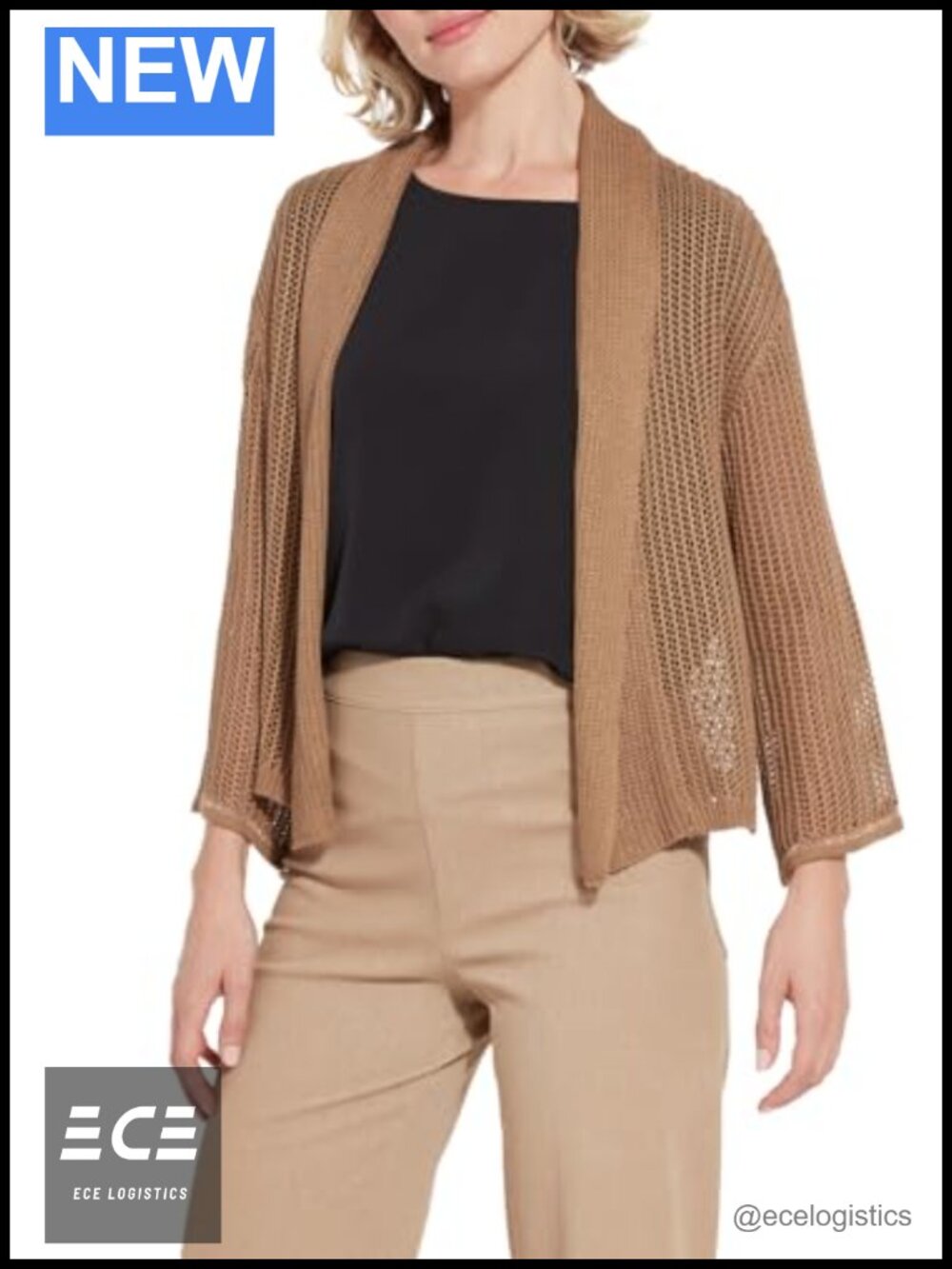 Linen Mesh Cardigan Open Front Bell Sleeve Layering Sweater